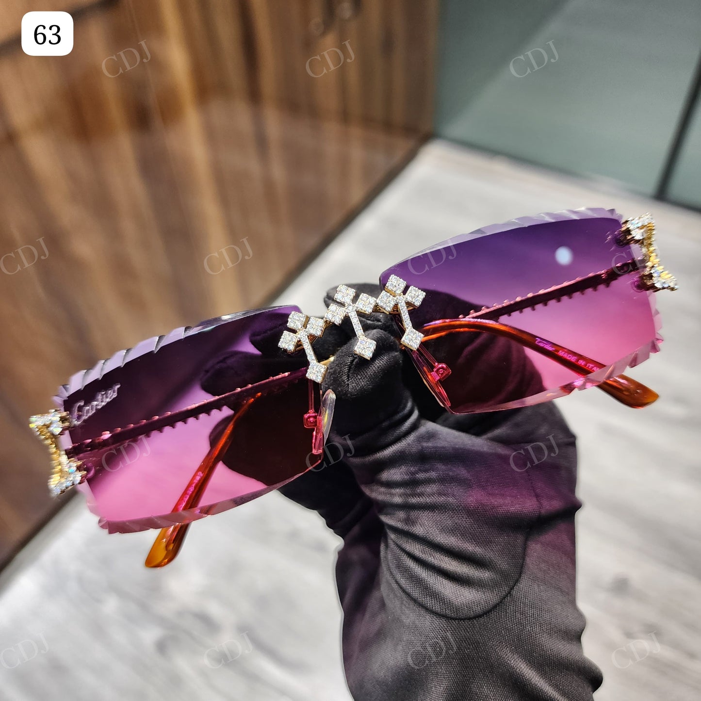 Fully Iced Cross Pink Shades Moissanite Sunglasses