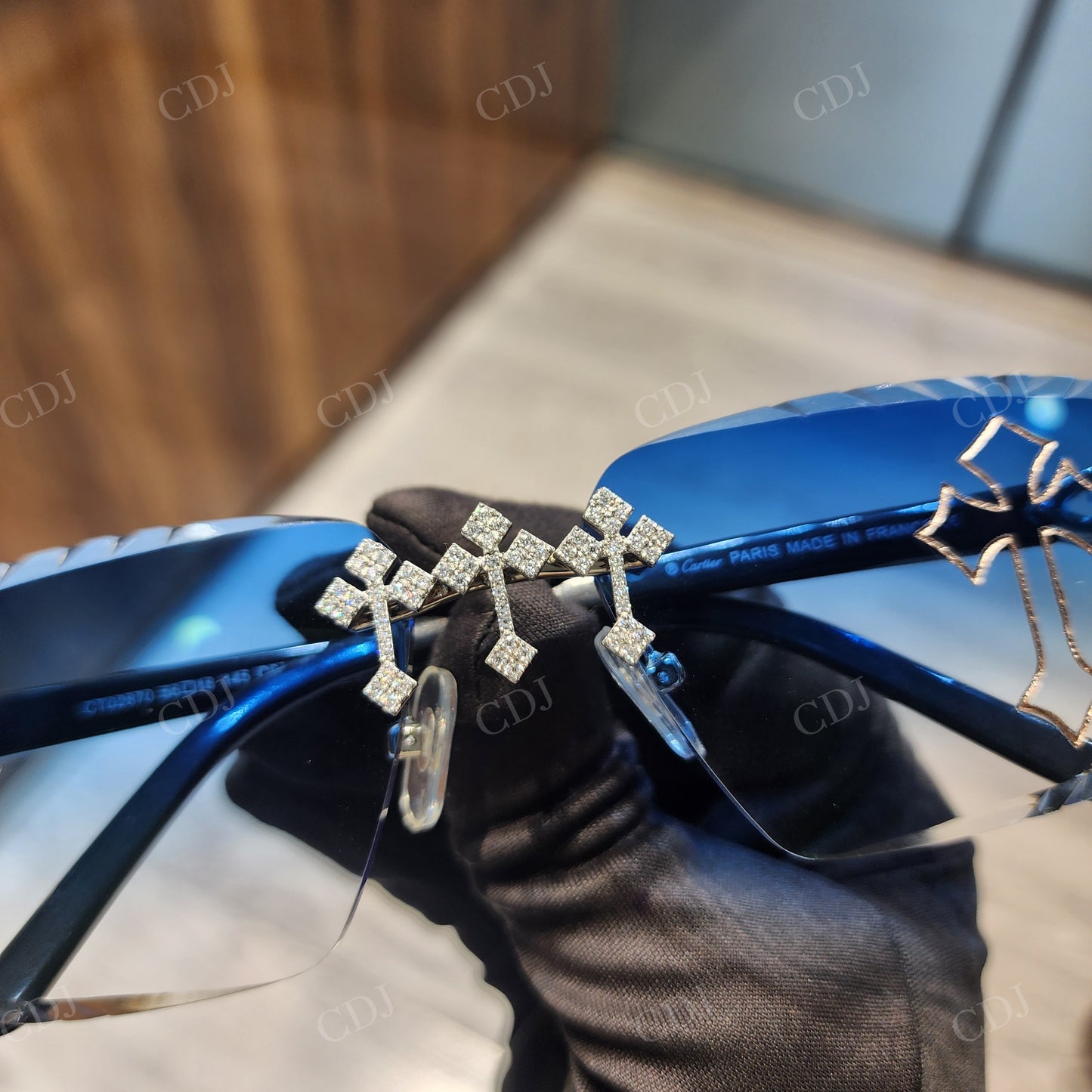 Blue glass Cross Moissanite Sunglasses