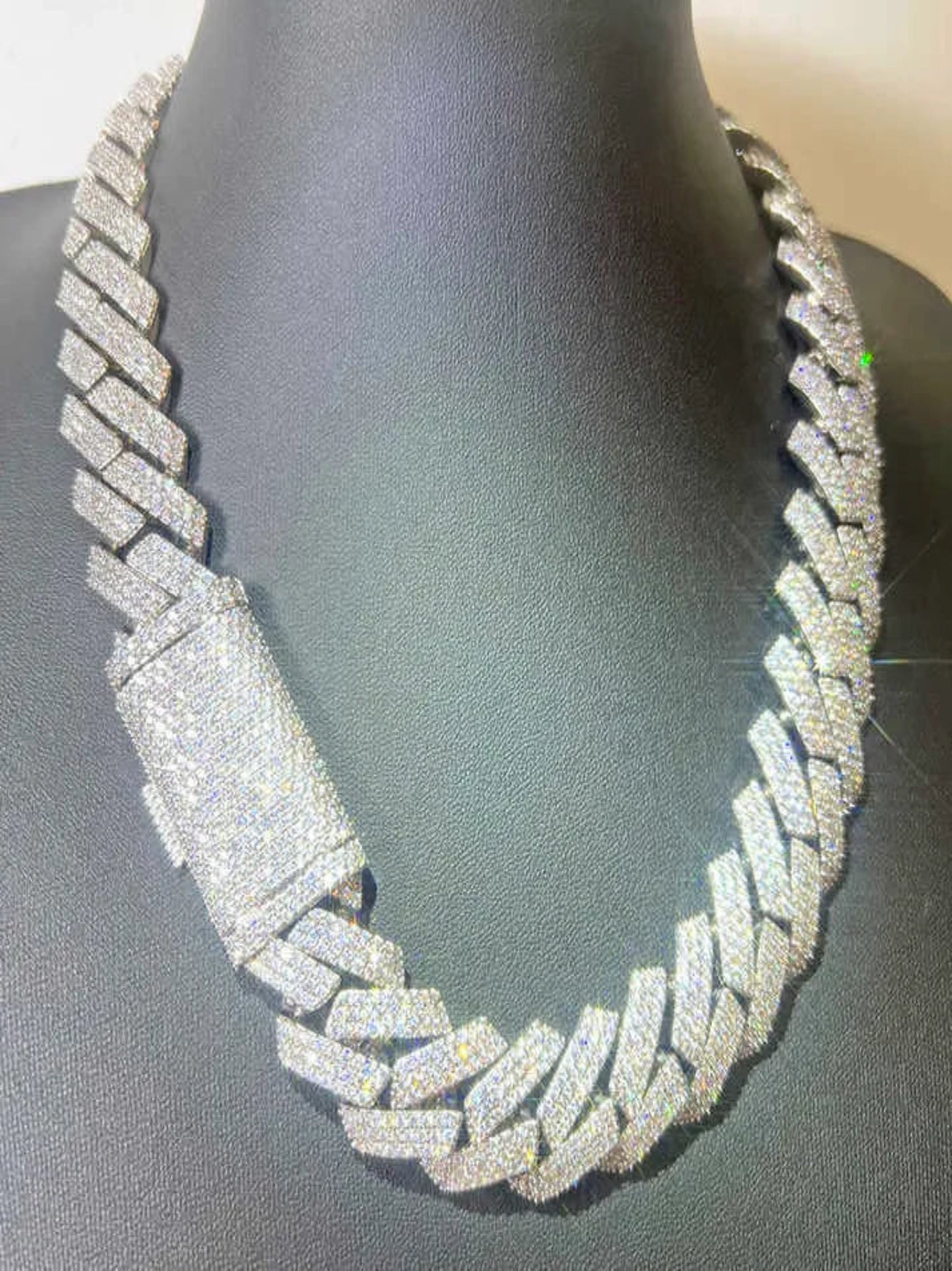 20MM Moissanite Cuban Link Sterling Silver Chain